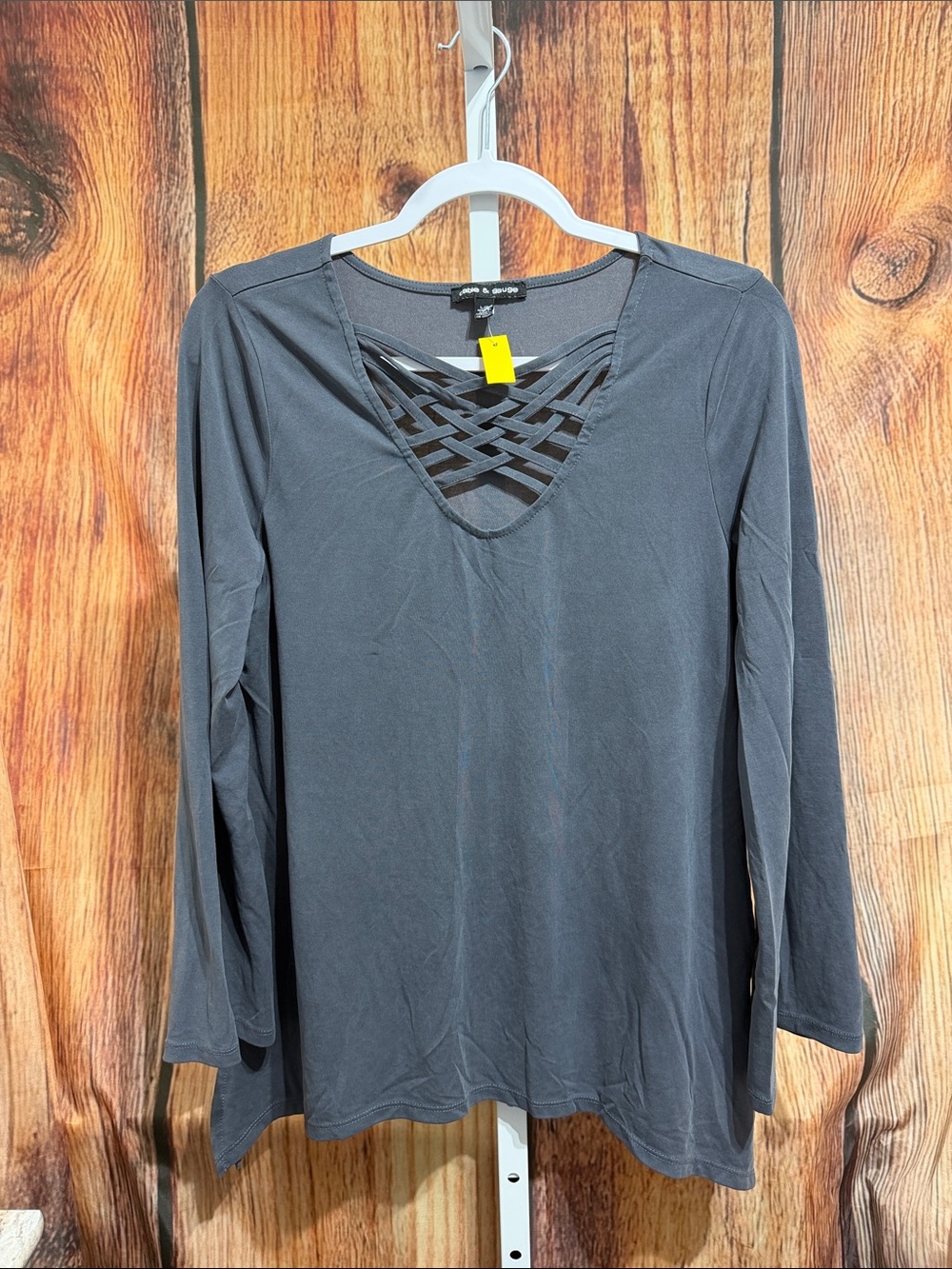🚨$2 (Bundle 3+) Cable & Gauge Long Sleeve Asymmetrical Lattice Neck Blouse Size